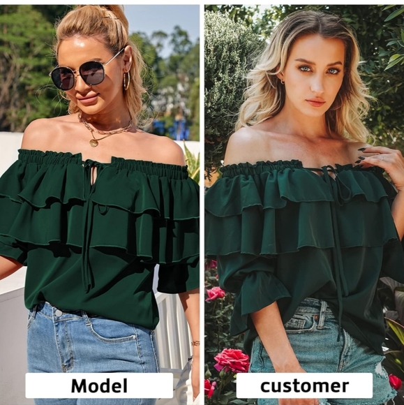 Byinns Women's Off The Shoulder Layered Ruffle Top in Emerald size XXL - Picture 11 of 13